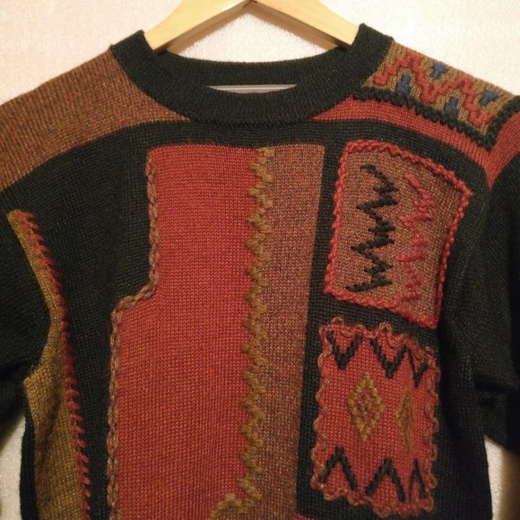 Alpaca Sweater 100% Peruvian Alpaca Tribal Knit Intarsia Sweater XS Fall/Winter - Picture 2 of 11
